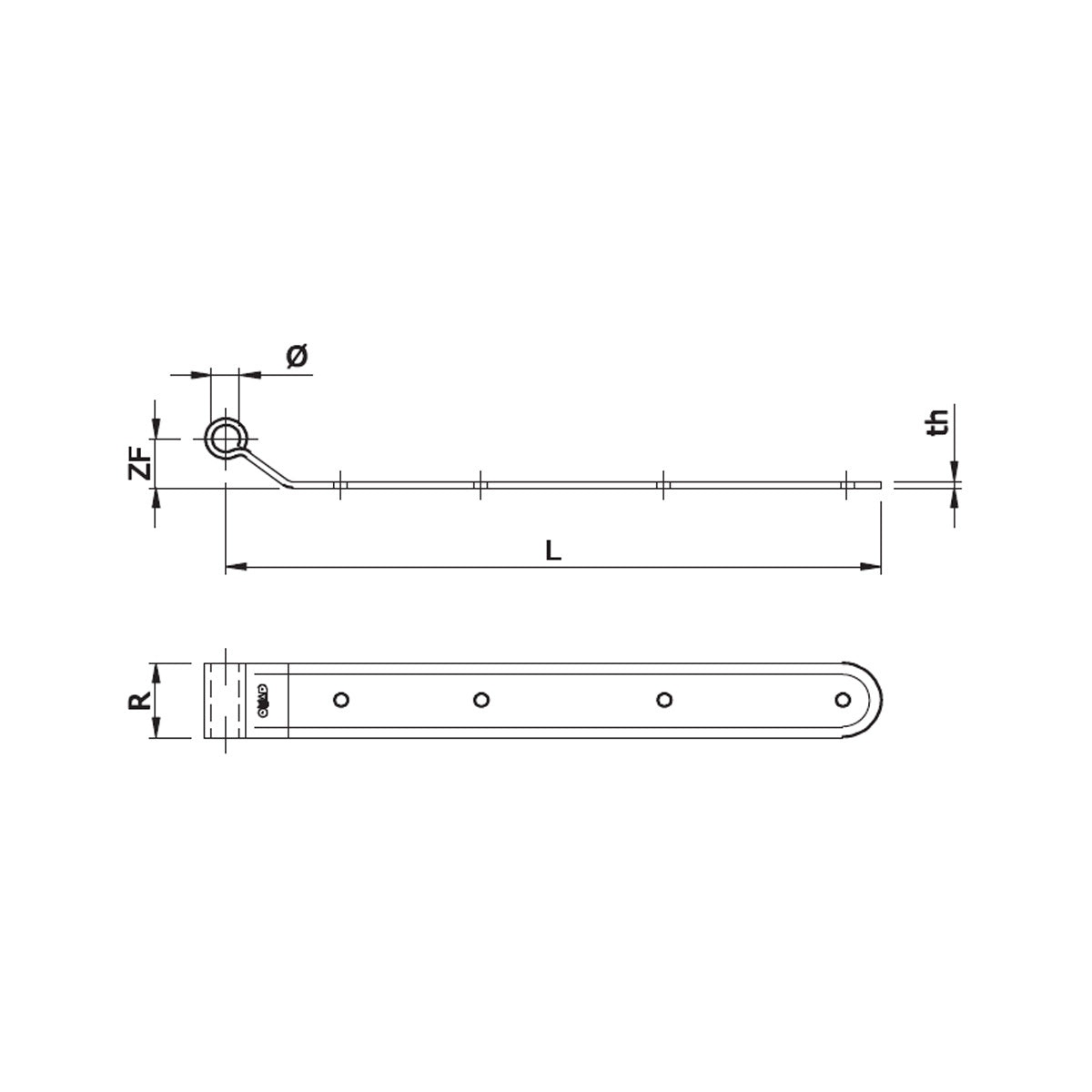 BANDELLA PIEGATA 45° 20CM DIAMETRO 10MM NERA