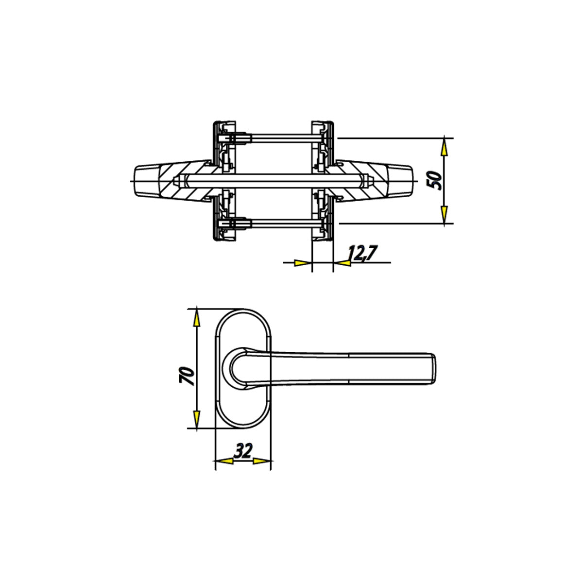 MANIGLIA DOPPIA CON ROSETTA OVALE NEPTUN ARGENTO G-U