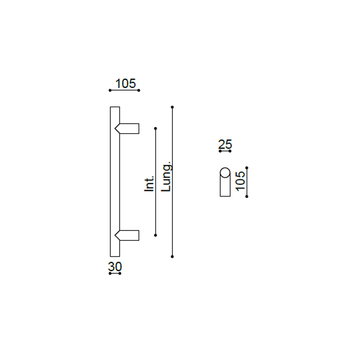 MANIGLIONE INT. 600MM LUNG. 800MM ILS TUBE