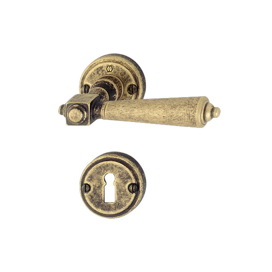 MANIGLIA ROSETTA E BOCCHETTA SINGAPORE OTTONE BRONZATO ANTIQUA