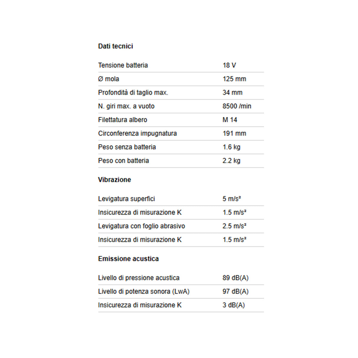 SMERIGLIATRICE ANGOLARE A BATTERIA W 18 7-125