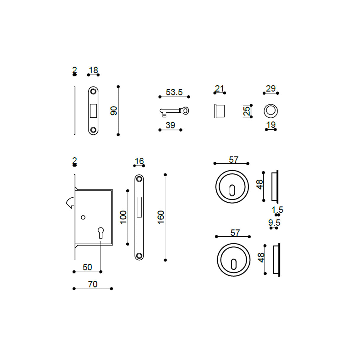 KIT INCASSO CON CHIAVE TONDO EDGE 31 OTTONE LUCIDO