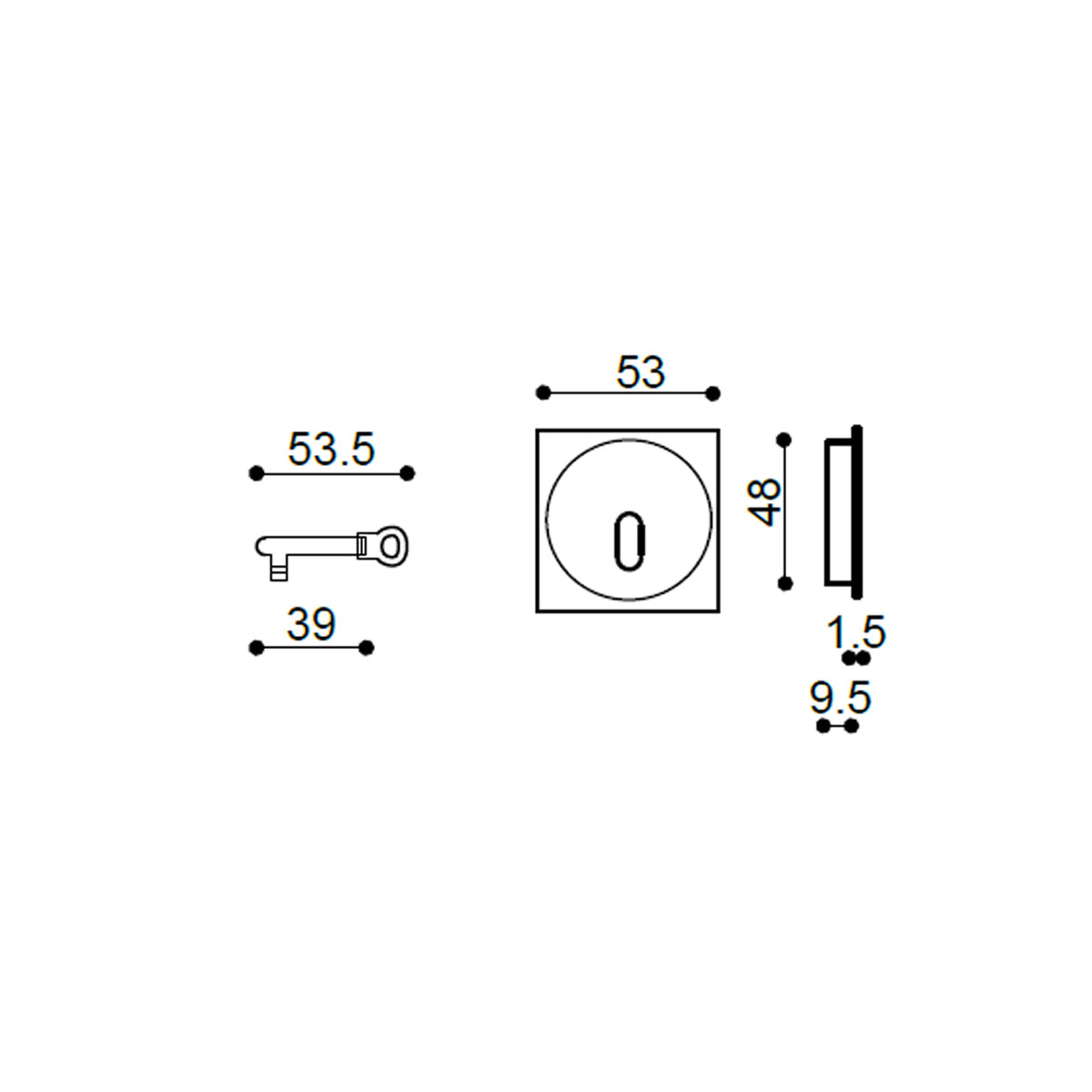 KIT INCASSO CON CHIAVE QUADRO EDGE 32 OTTONE LUCIDO