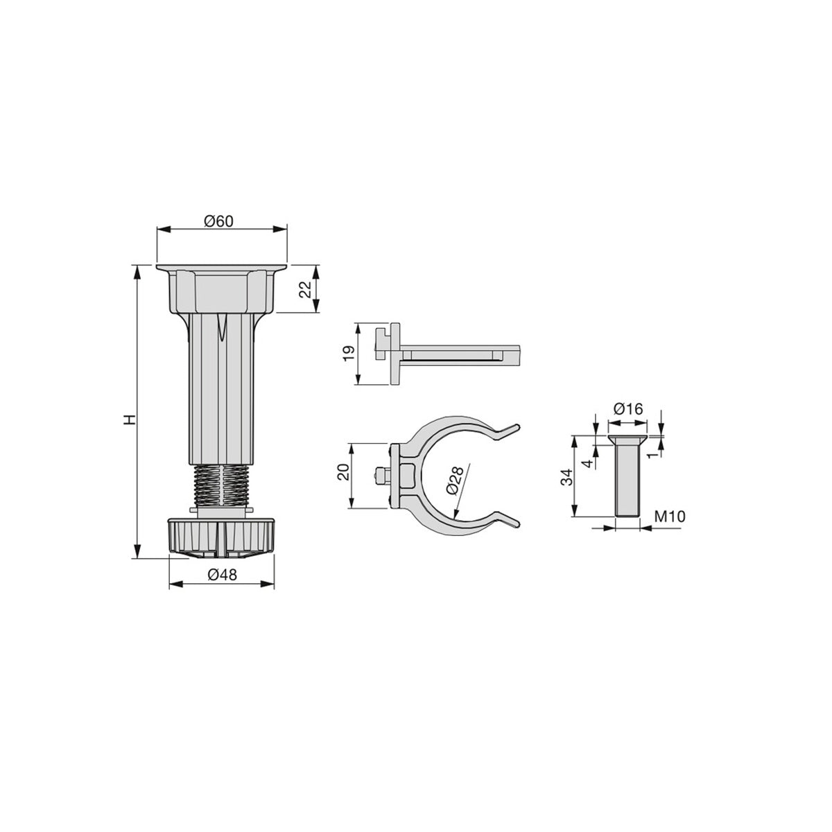 KIT PIEDINI REGOLABILI BONE H150 3999417