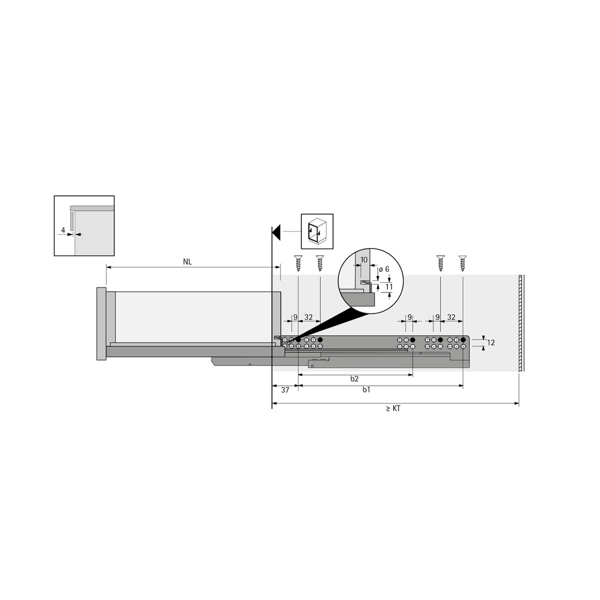 KIT GUIDE PER CASSETTI QUADRO V6 420 MM